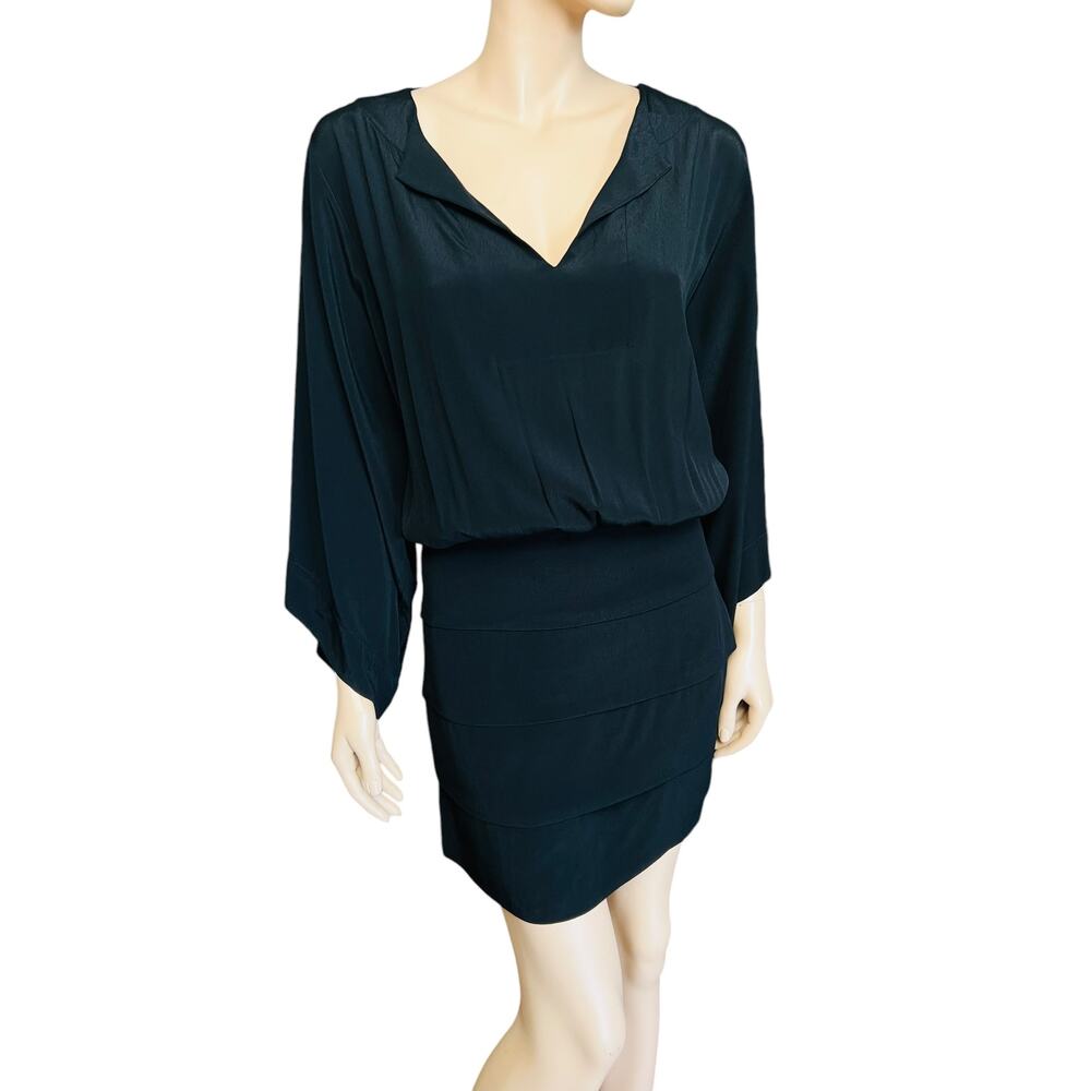 Farm Rio Black Mini Dress Wide Kimono Sleeves Size Small 100% Viscose V-Neck - Picture 4 of 13